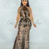 Vendor-unknown JUST IN Maria Black Rose Gold Iridescent Sequins Halter Maxi Dress