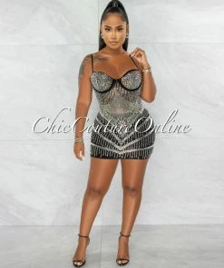 Chic Couture Online Genesis Black Silver Rhinestones Sheer Mini Dress JUST IN