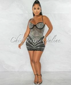 Chic Couture Online Genesis Black Silver Rhinestones Sheer Mini Dress JUST IN