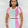 Vendor-unknown JUST IN Lucia Pink Pastel Tones Stripes Knit Skirt Set