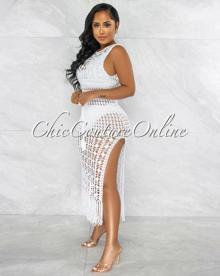 Vendor-unknown Millan Off-White Crochet Cover-Up Midi Dress JUST IN