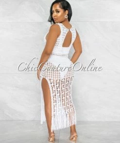 Vendor-unknown Millan Off-White Crochet Cover-Up Midi Dress JUST IN
