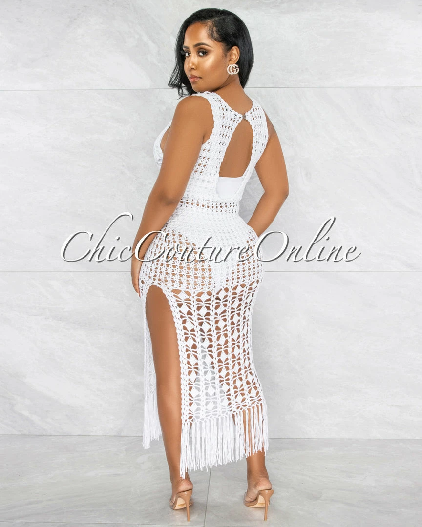 Vendor-unknown Millan Off-White Crochet Cover-Up Midi Dress JUST IN