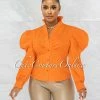 Vendor-unknown Presencia Orange Buttons Bubble Sleeves Shirt