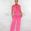 Chic Couture Online Jared Hot Pink Croc Gold Link Belt Luxe Jumpsuit