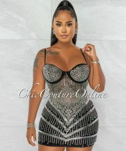 Chic Couture Online Genesis Black Silver Rhinestones Sheer Mini Dress JUST IN