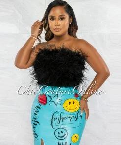 Chic Couture Online Lara Black Feather Crop Top