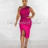 Chic Couture Online JUST IN Morgany Fuchsia Black Stripes Bandage Midi Dress