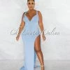 Chic Couture Online Haraly Sky Blue Pleated Bust Corset Draped Slit Maxi Dress JUST IN