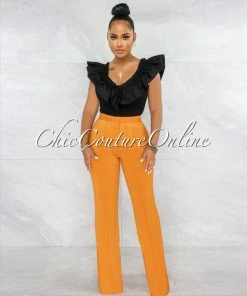 Vendor-unknown Tardina Orange High Waist Straight Legs Pants