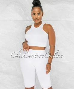 Chic Couture Online Mandisa White Ribbed Crop Top & Bike Shorts Set JUST IN