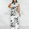 Chic Couture Online Rigby Off-White Black Print Wide Legs Jumpsuit