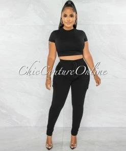 Chic Couture Online Baxter Black Double Lined Crop Top JUST IN