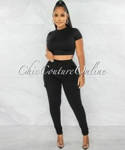 Chic Couture Online Ashley Black Drawstring Cargo Jogger Pants JUST IN