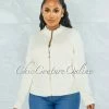 Chic Couture Online Nida Ivory Rhinestones Knit Quilted Jacket