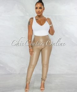 Vendor-unknown JUST IN Pavati Nude Faux Leather High Waist LUXE Leggings