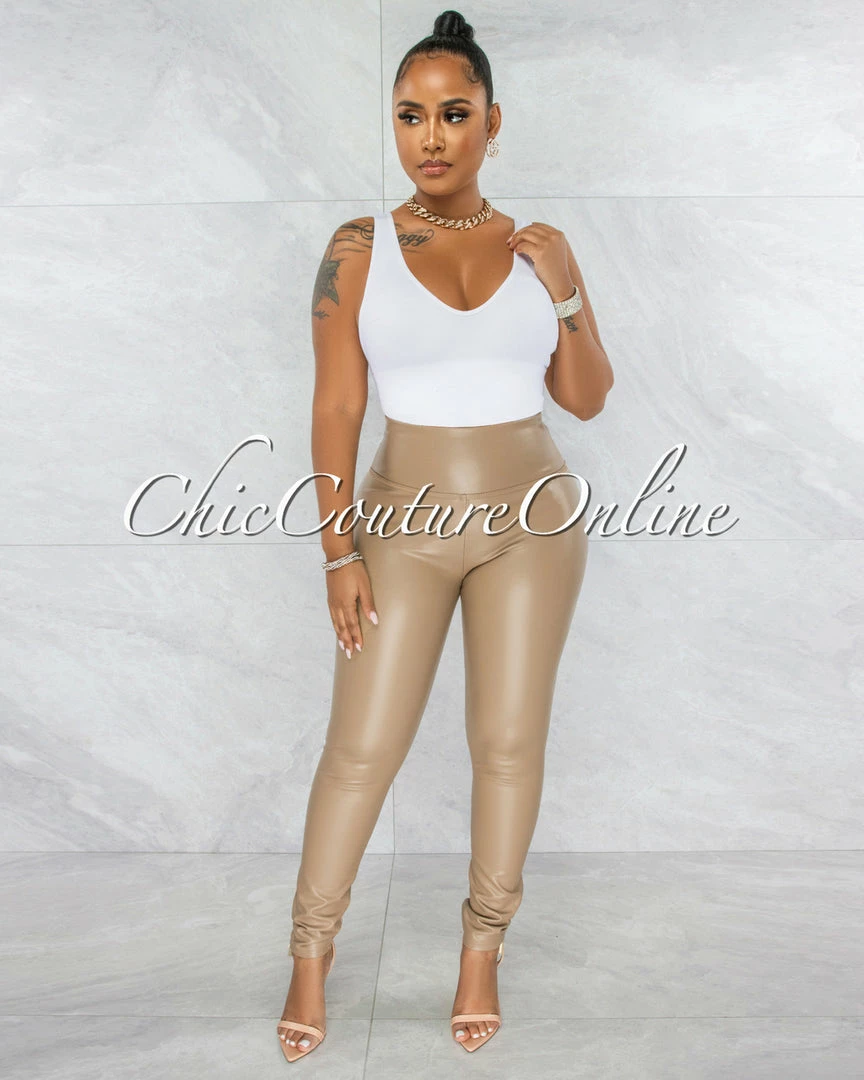 Vendor-unknown JUST IN Pavati Nude Faux Leather High Waist LUXE Leggings