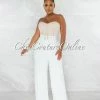 Chic Couture Online JUST IN Millen Nude White Rhinestones Belt Luxe Jumpsuit