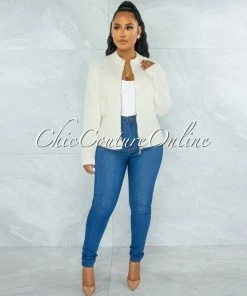 Chic Couture Online Nida Ivory Rhinestones Knit Quilted Jacket