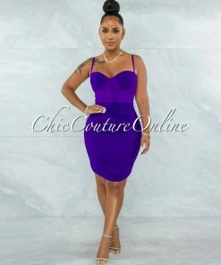 Vendor-unknown Bassett Purple Mesh Ruched Bandage Corset Dress