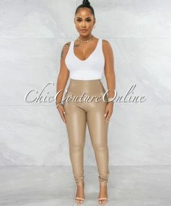 Vendor-unknown JUST IN Pavati Nude Faux Leather High Waist LUXE Leggings