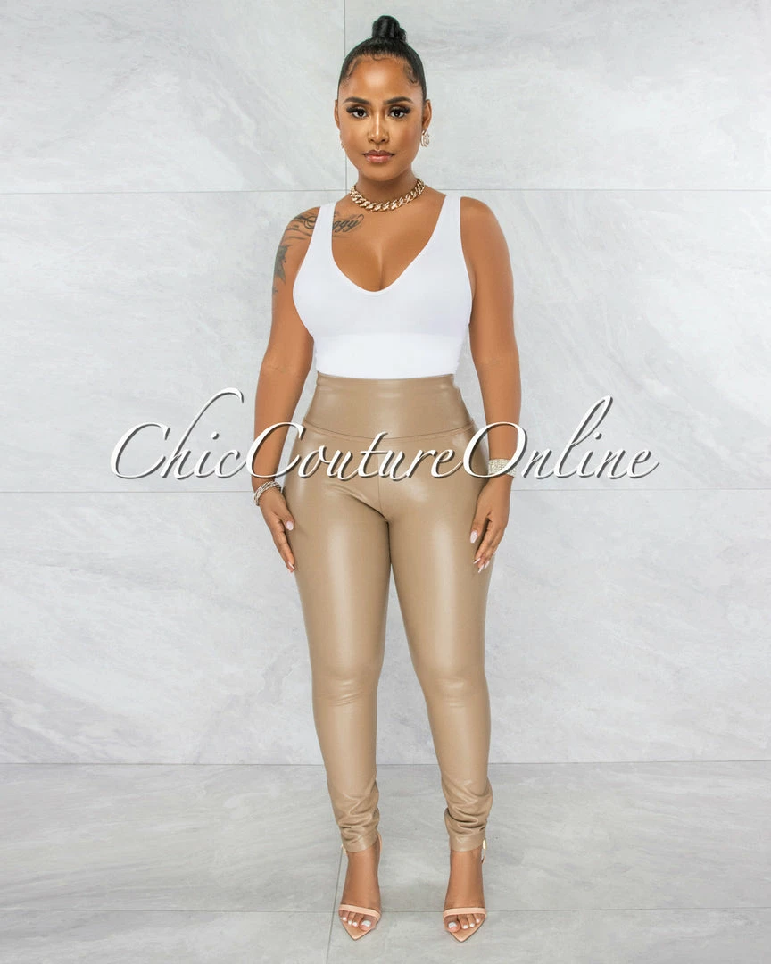 Vendor-unknown JUST IN Pavati Nude Faux Leather High Waist LUXE Leggings