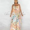 Chic Couture Online Emilia Ivory Multi Color Print Wide Ribbed Jumpsuit