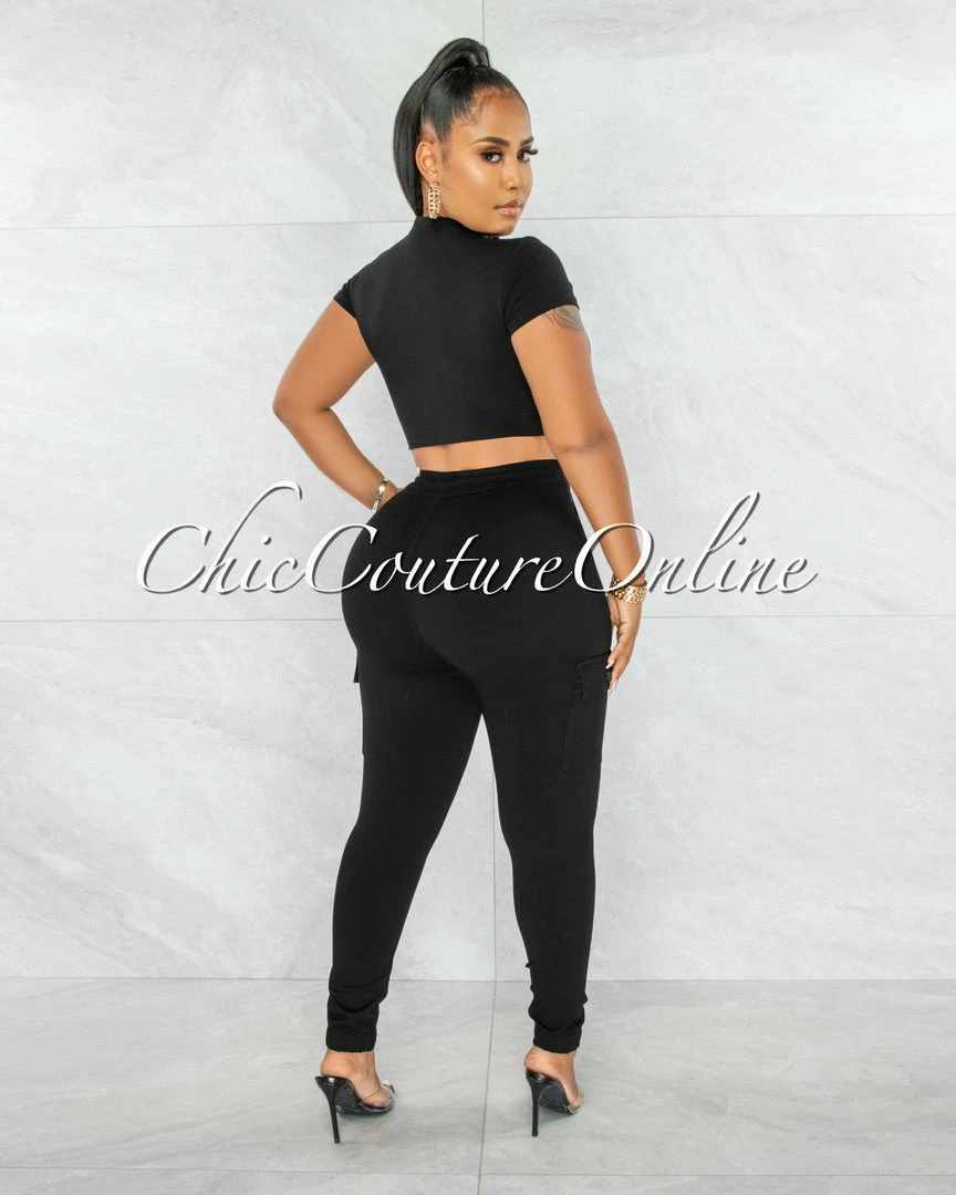 Chic Couture Online Ashley Black Drawstring Cargo Jogger Pants JUST IN