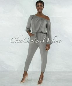 Vendor-unknown Gibeah Army Green Off-The Shoulder Utility Jumpsuit JUST IN