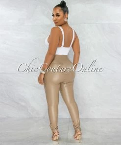 Vendor-unknown JUST IN Pavati Nude Faux Leather High Waist LUXE Leggings
