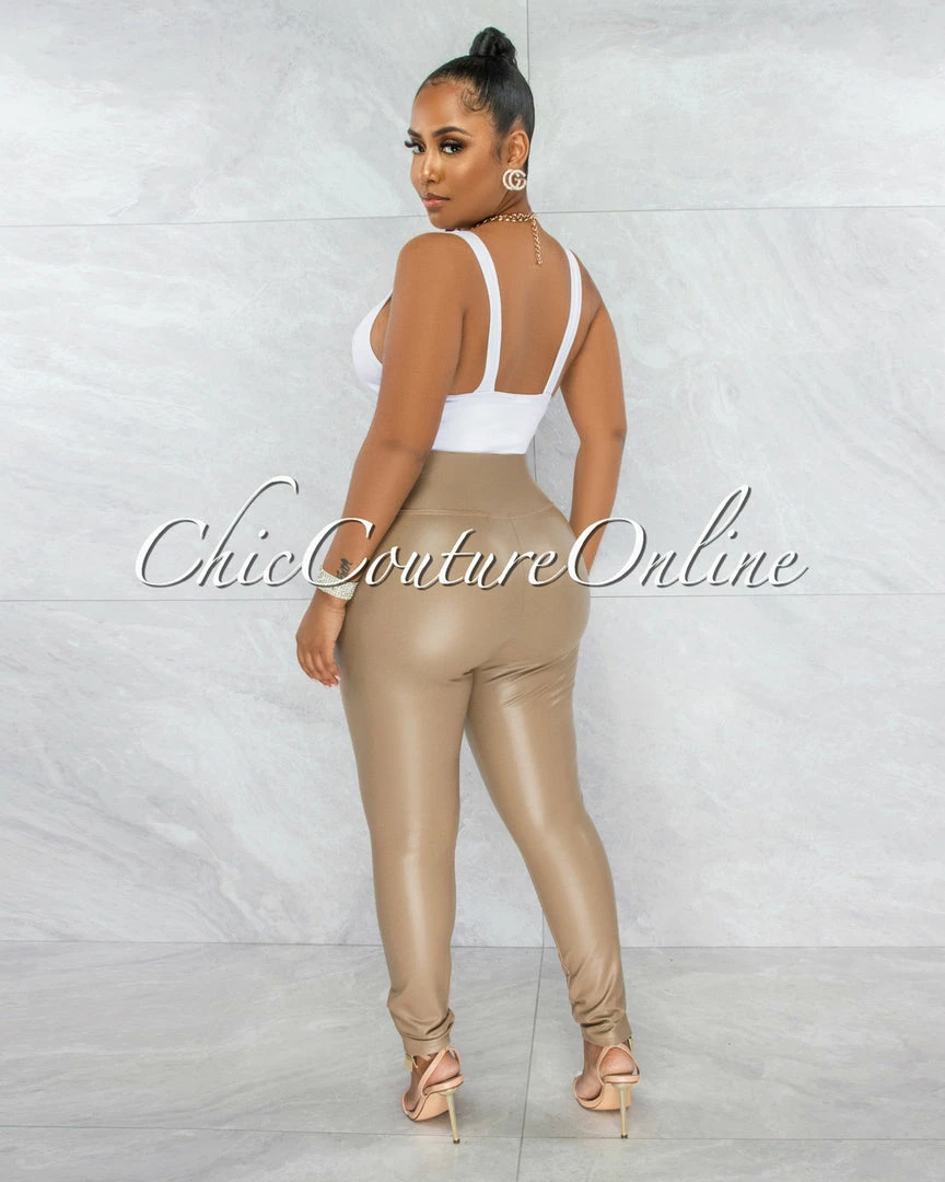 Vendor-unknown JUST IN Pavati Nude Faux Leather High Waist LUXE Leggings