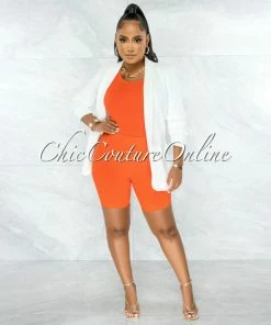 Chic Couture Online JUST IN Mutina Orange Ribbed Bodysuit & Shorts Set