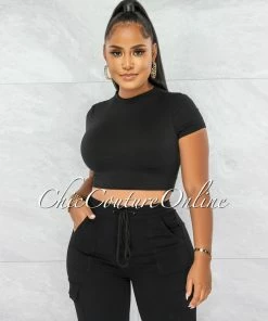 Chic Couture Online Baxter Black Double Lined Crop Top JUST IN