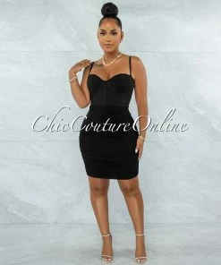 Vendor-unknown Bassett Black Mesh Ruched Bandage Corset Dress