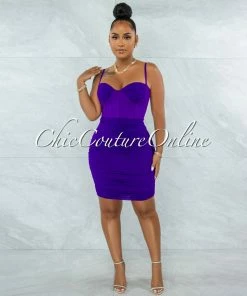 Vendor-unknown Bassett Purple Mesh Ruched Bandage Corset Dress