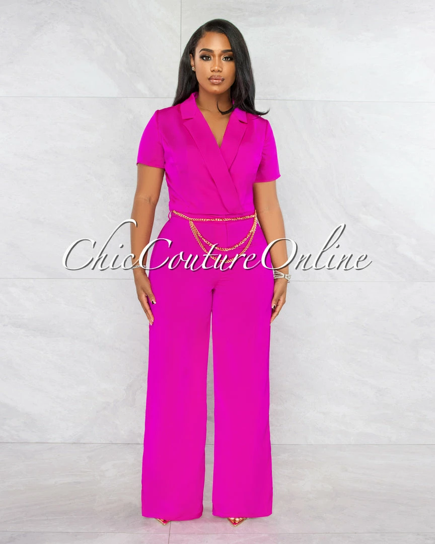 Vendor-unknown Horatio Fuchsia Crop & Wide Pants Gold Link Belt Set