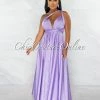 Chic Couture Online JUST IN Lorenie Lilac Deep-V Multi-Way High Slits Silky Maxi Dress