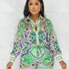 Chic Couture Online Vineta Green Multi-Color Shirt & Flutter Mini Shorts Set