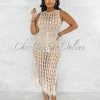 Vendor-unknown JUST IN Millan Nude Crochet Cover-Up Midi Dress