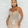 Chic Couture Online Genesis Nude Silver Rhinestones Sheer Mini Dress JUST IN