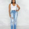 Vendor-unknown JUST IN Nellie Medium Denim Destroyed Bell Legs Jeans