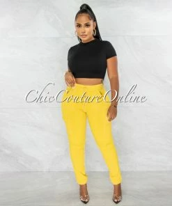 Chic Couture Online Ashley Yellow Drawstring Cargo Jogger Pants