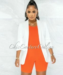Chic Couture Online JUST IN Mutina Orange Ribbed Bodysuit & Shorts Set