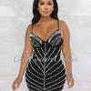 Vendor-unknown Stark Black Mesh Rhinestones & Pearls Mini Dress
