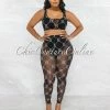 Vendor-unknown Meloza Black White Dots Print Mesh Two Piece Set