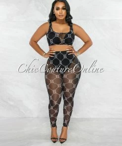 Vendor-unknown Meloza Black White Dots Print Mesh Two Piece Set