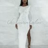 Vendor-unknown Goncalves Off-White Silver Studs Side Slit Maxi Dress JUST IN