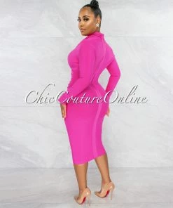 Vendor-unknown JUST IN Athina Hot Pink Draped Details Bandage Midi Dress