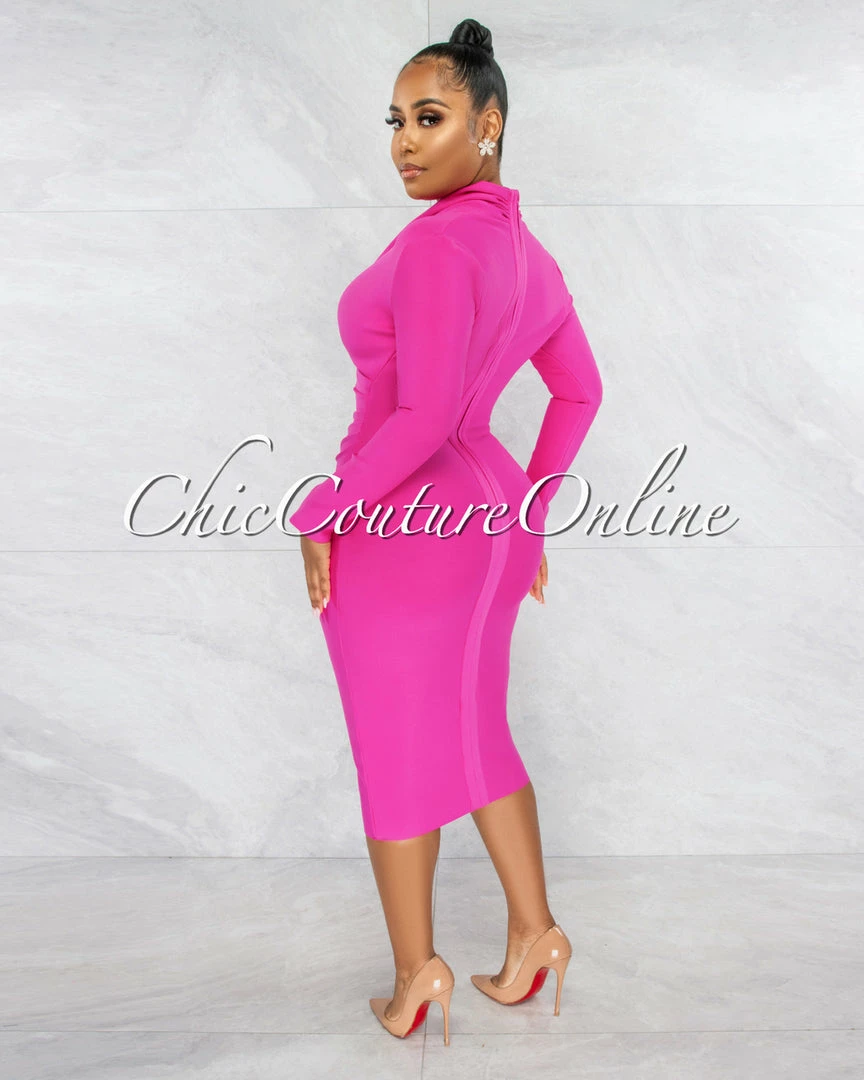 Vendor-unknown JUST IN Athina Hot Pink Draped Details Bandage Midi Dress