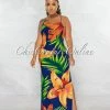 Chic Couture Online Amaria Navy Blue Multi-Color Print Lace-Up Back Maxi Dress JUST IN